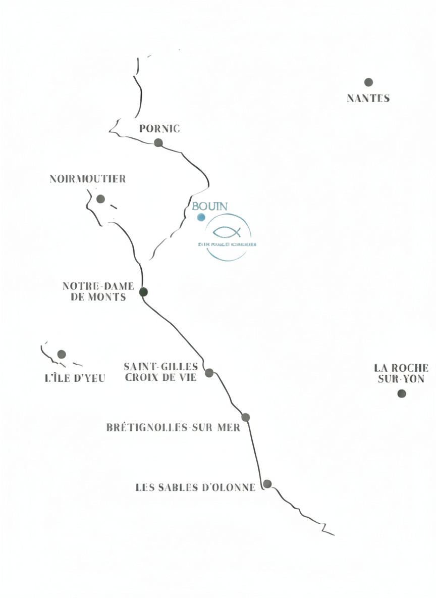 carte emplacement bouin entre pornic et noirmoutier près du bord de mer de la côte atlantique