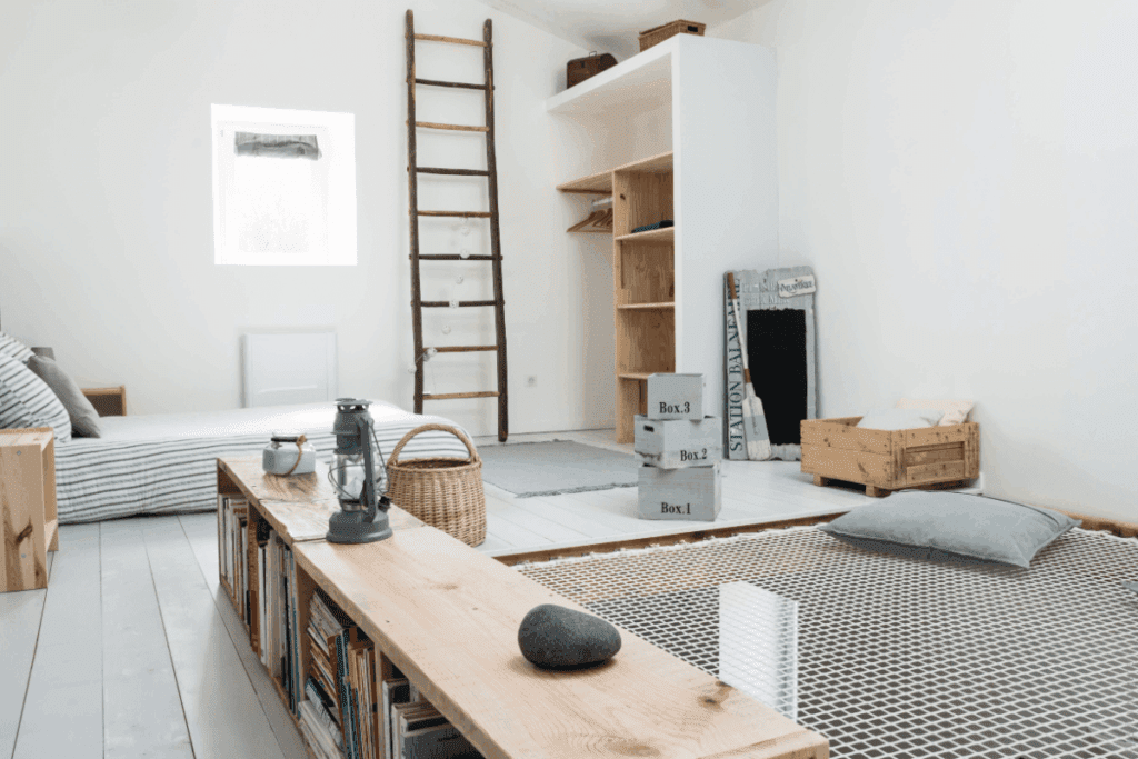 vue de l'espace chambre 1 du loft atypique des locations de vacances entre Pornic et Noirmoutier